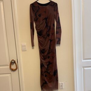 SHEIN Long Sleeve Dress in Brown and Black